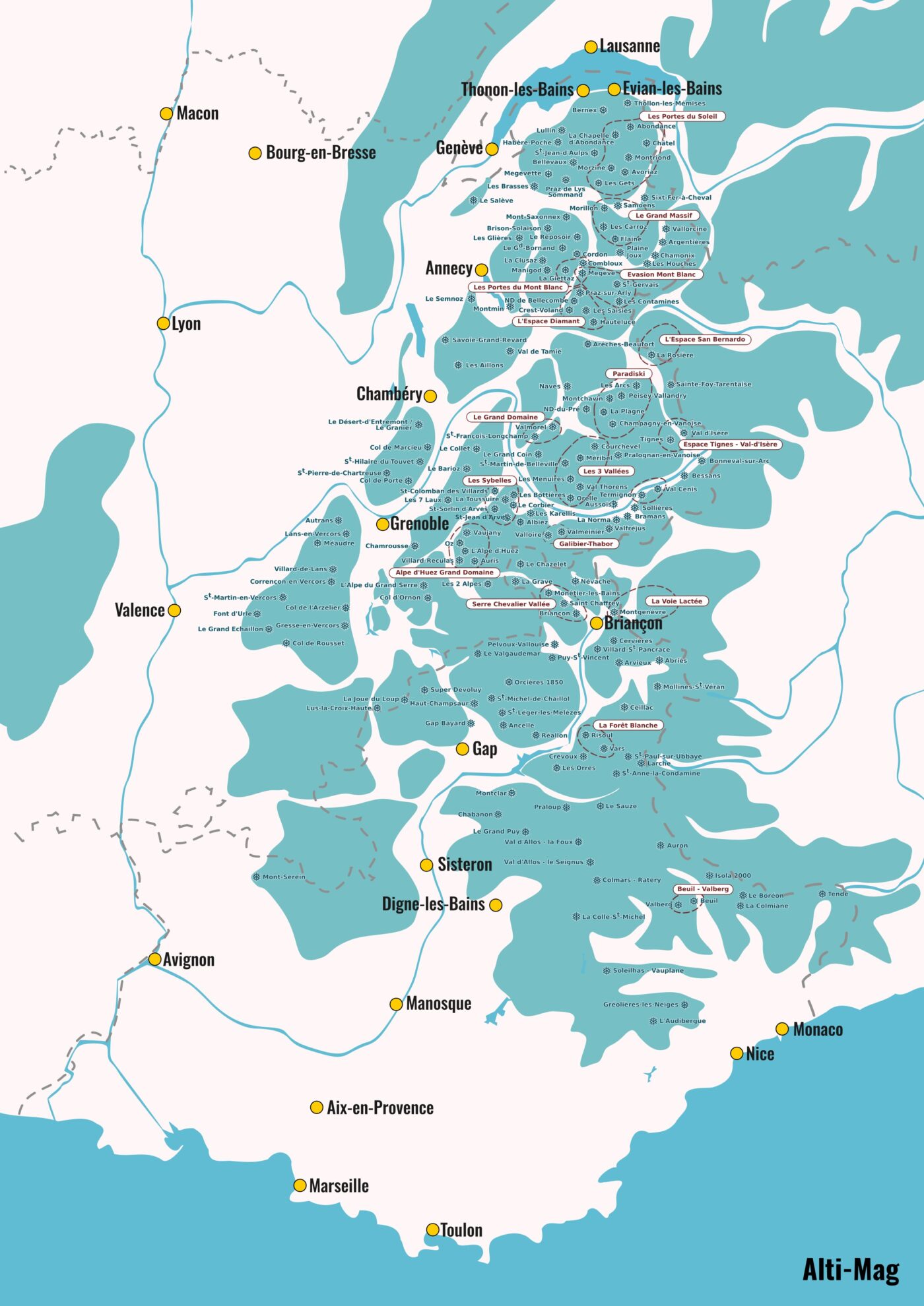 Map of Alps ski resorts in 2025