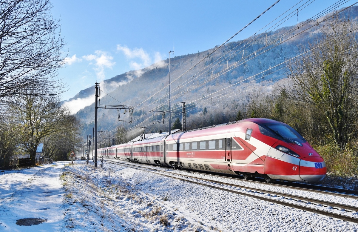 Trenitalia train in the French Alps — Paris Lyon Turin Milan