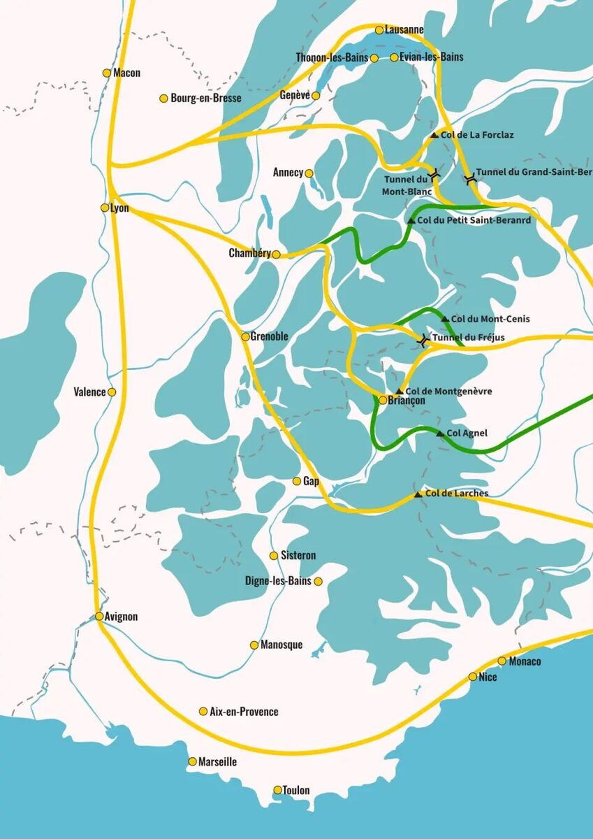 Crossing the Alps from France to Italy — road options